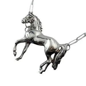 Azzy Large Full Horse Necklace Sterling Silver