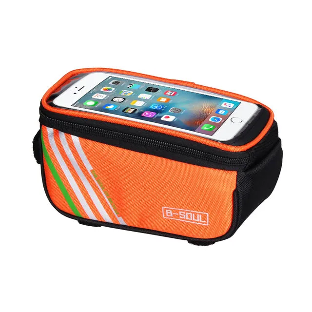 B-SOUL 1.5L/ 5.5 Inch Waterproof Touch Screen Bicycle Bags Cycling Bike Front Frame Bag Tube Pouch Mobile Phone Storage Bag