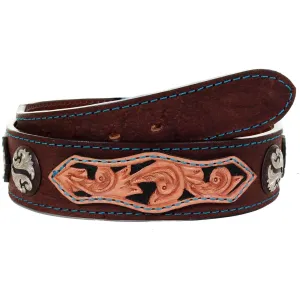 B1035A - Brown Rough Out Tooled Overlay Belt