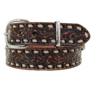 B1092B - FAST SHIP Brown Vintage Floral Tooled Belt