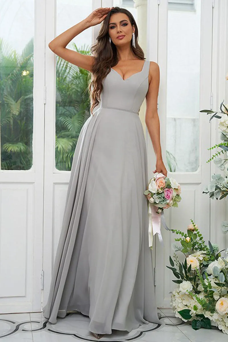 B4069 - V-Neck Cut Outs Chiffon A-Line Long Bridesmaid Dress With Bow