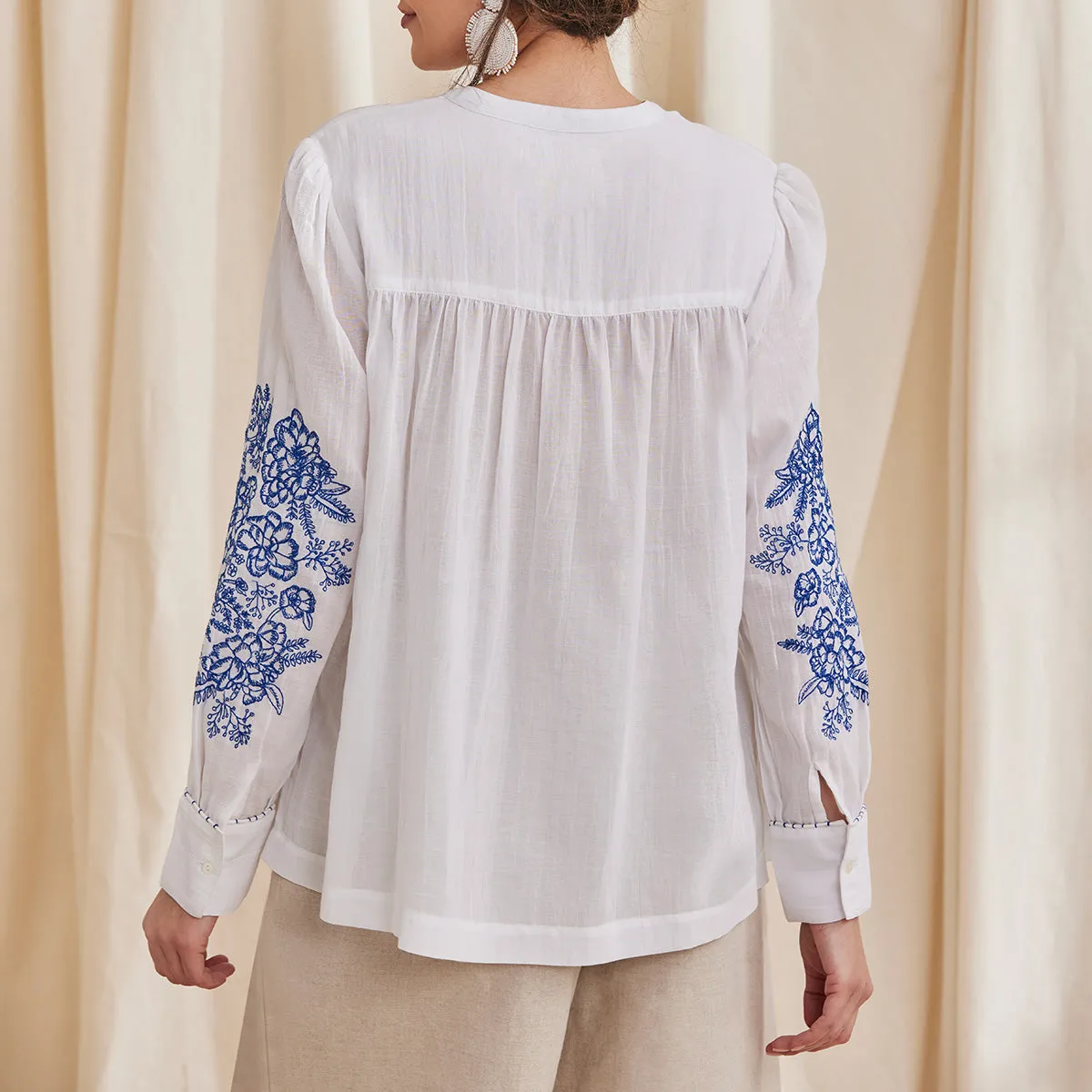 B77 CELINE Embroidered Organic Cotton Women's White Top