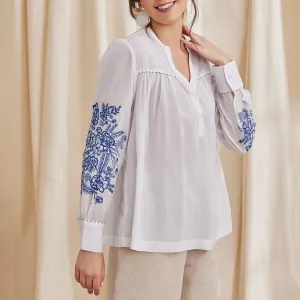 B77 CELINE Embroidered Organic Cotton Women's White Top