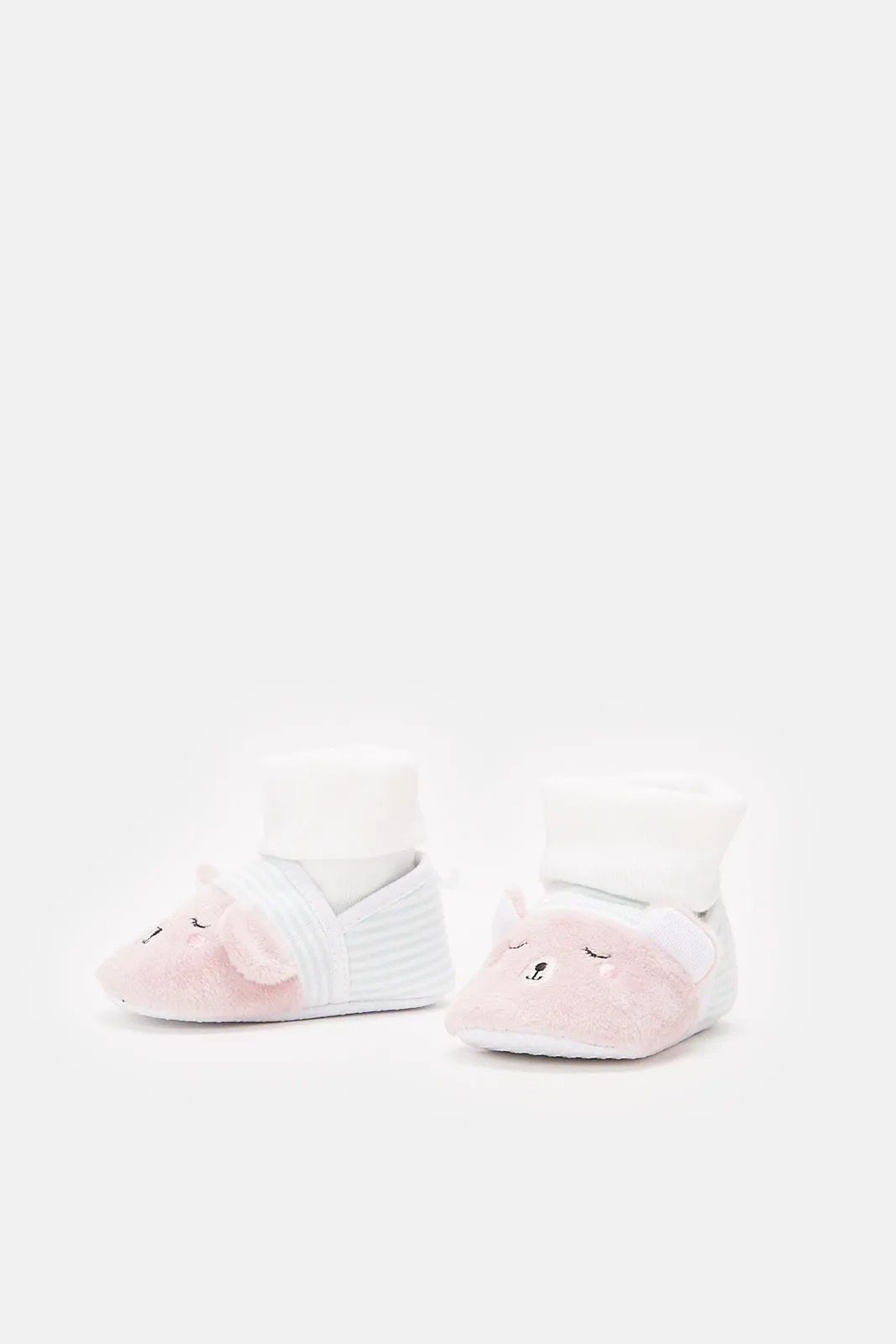 Babies White And Pink Bear Bootie