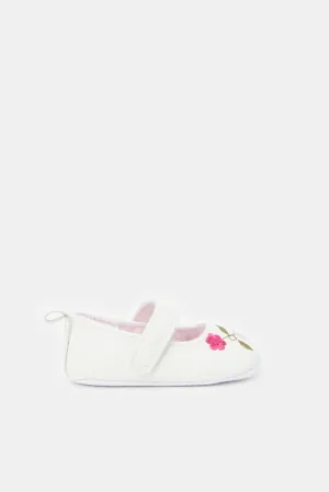 Babies White Embellished Pram Shoes