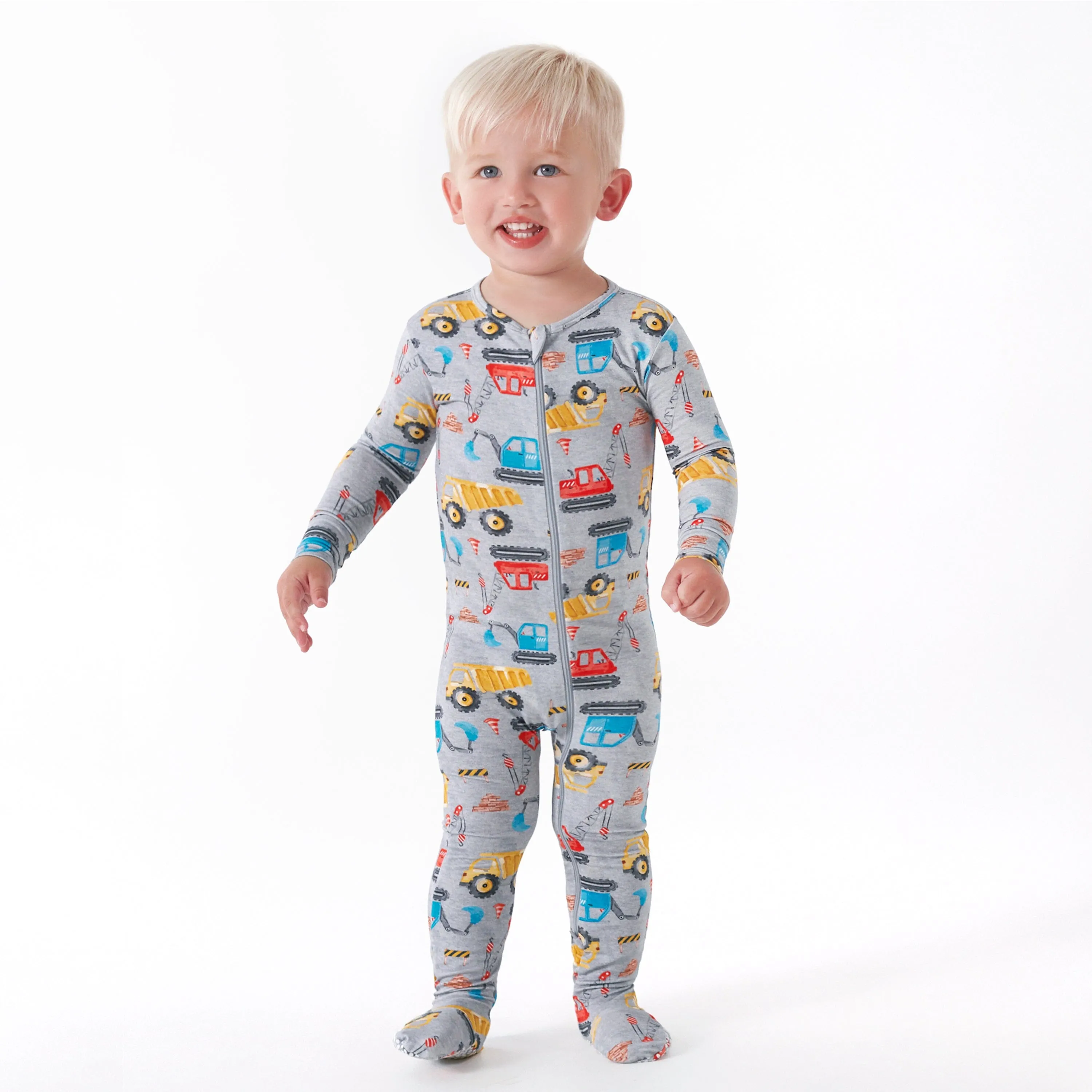 Baby & Toddler Boys Construction Trucks Buttery Soft Viscose Made from Eucalyptus Snug Fit Footed Pajamas