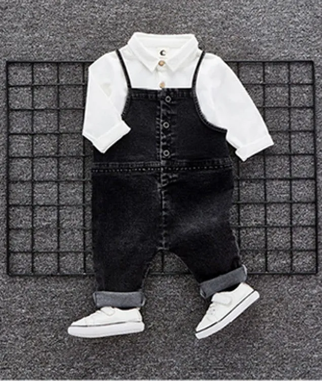 Baby autumn set 1 a 3 year old baby boom fall clothes Denim Bib two piece set of infants and young children.