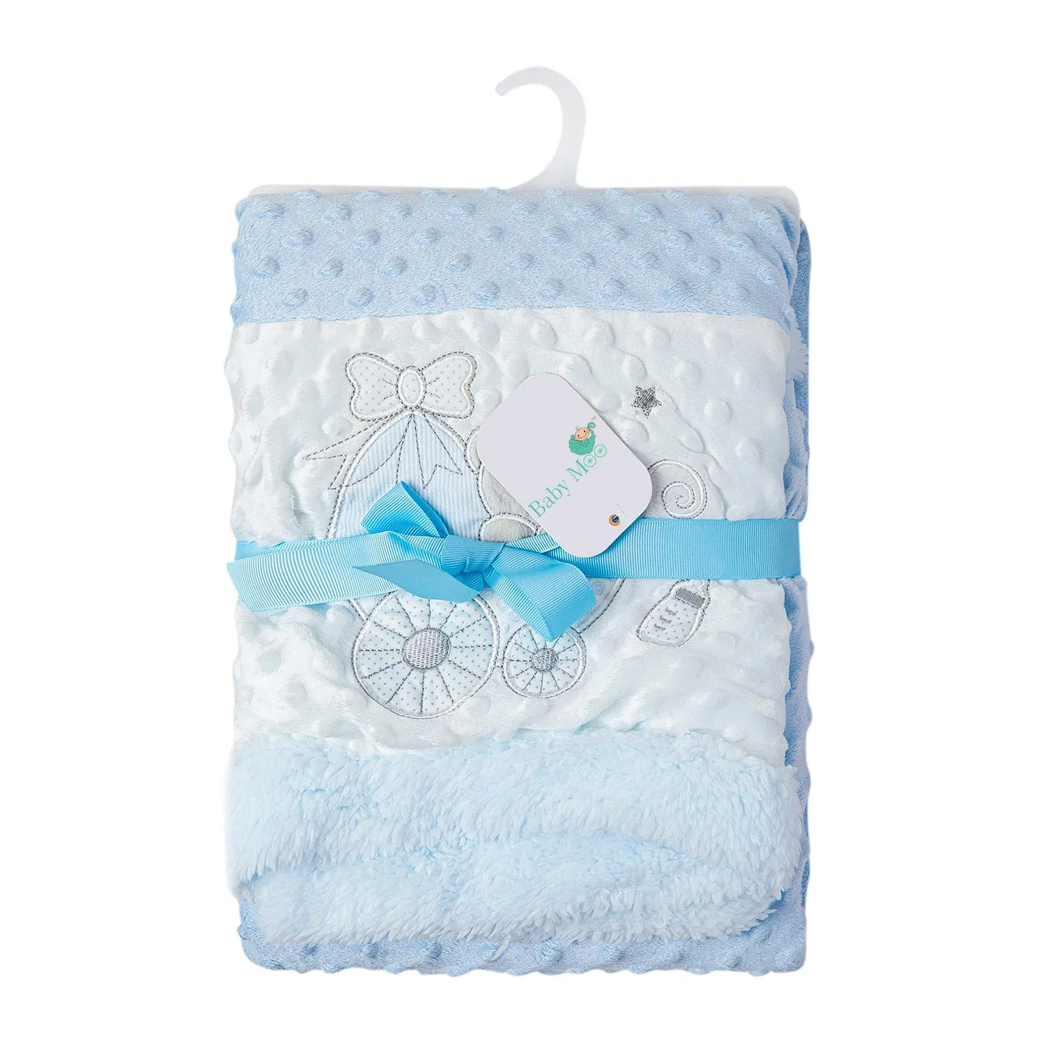 Baby Bear In Pram Soft Reversible Bubble Fur Blanket Blue