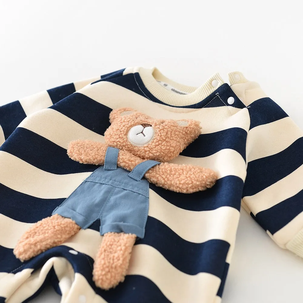 Baby Bear Striped Jumpsuit , Color - Navy