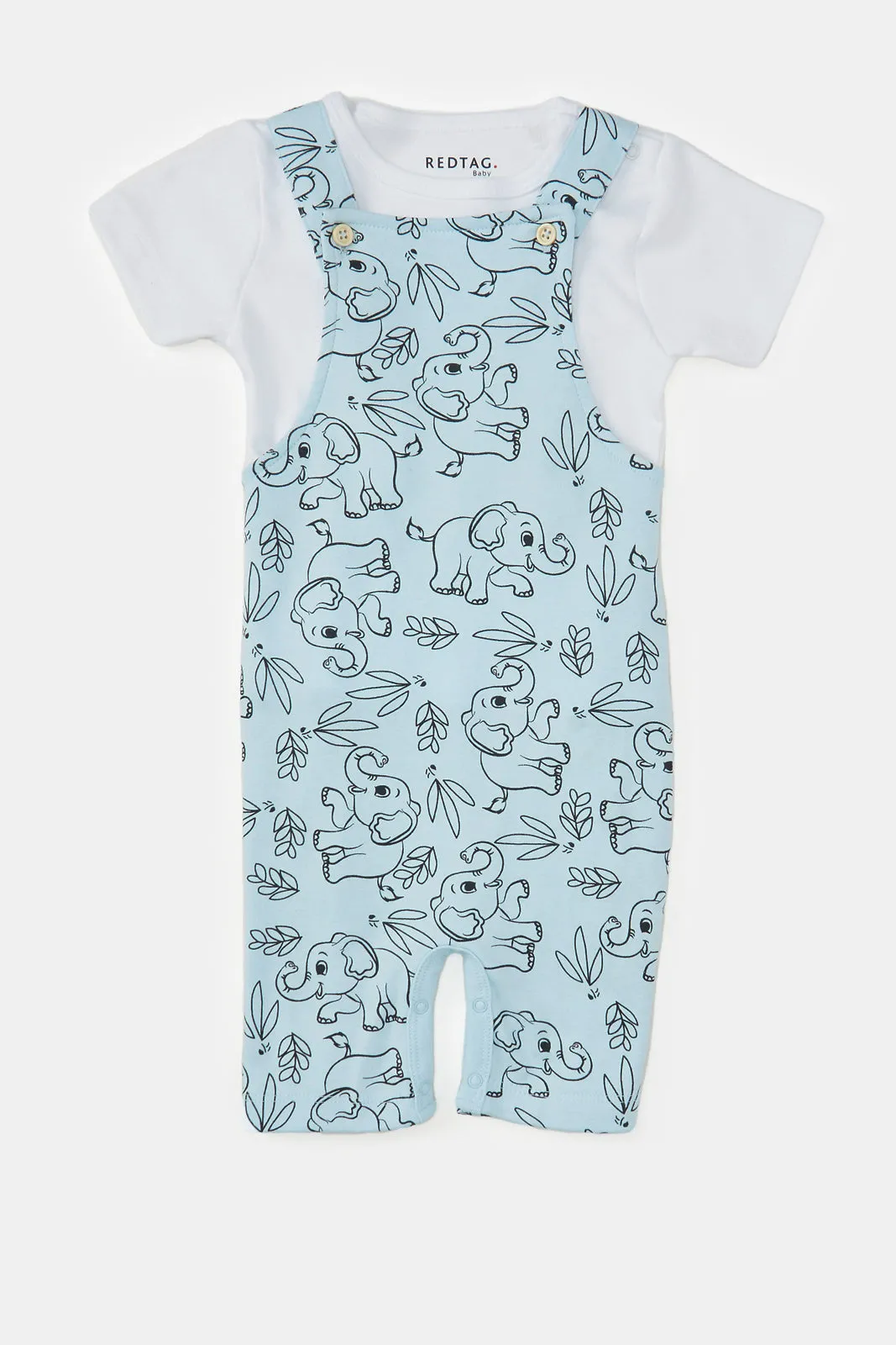 Baby Blue And White Printed T-Shirt And Dungaree Set (2 Piece)