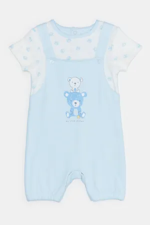 Baby Blue Print T-Shirt And Dungaree Set (2 Piece)