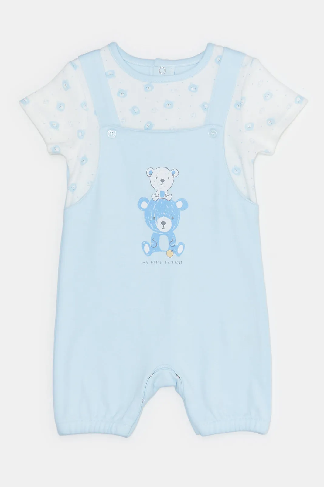 Baby Blue Print T-Shirt And Dungaree Set (2 Piece)