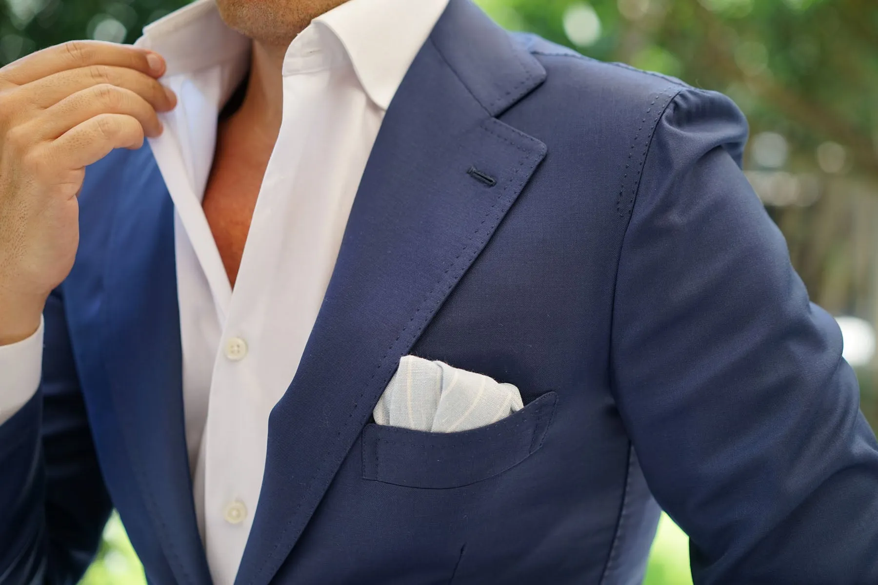 Baby Blue Wide Pinstripe Linen Pocket Square