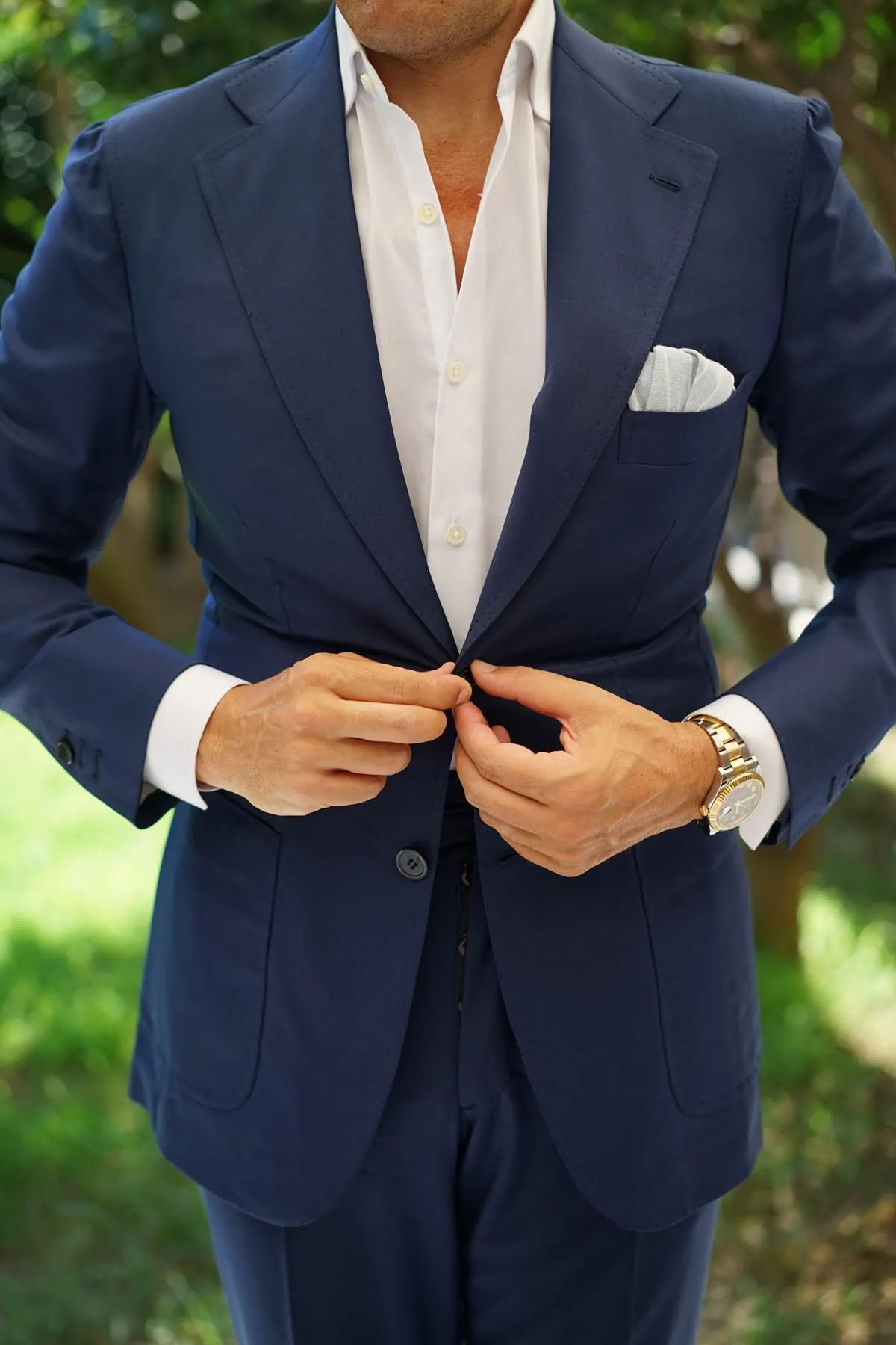 Baby Blue Wide Pinstripe Linen Pocket Square