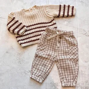 Baby Boy Sets | 2 PCS: Rex Sweater Cranberry Stripe and Luca Pants Holiday Check | Quincy Mae