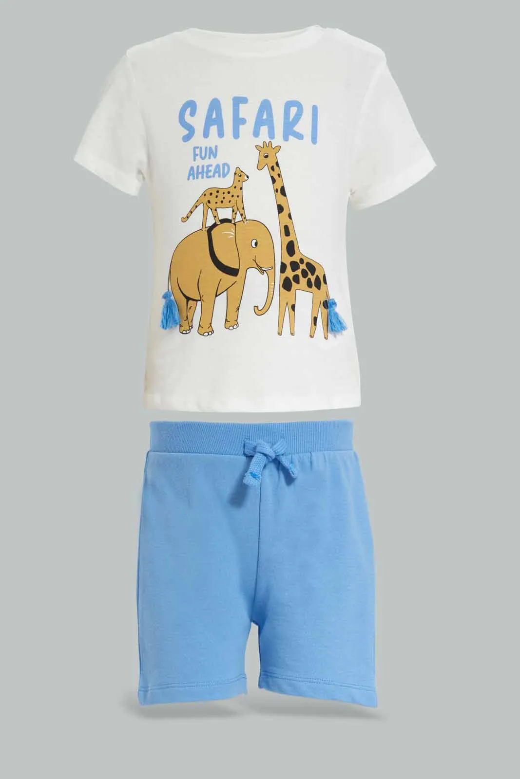 Baby Boys Blue And White Safari Casual set (2 Piece)