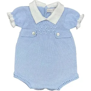 Baby Boys Blue Knitted Smocked Romper