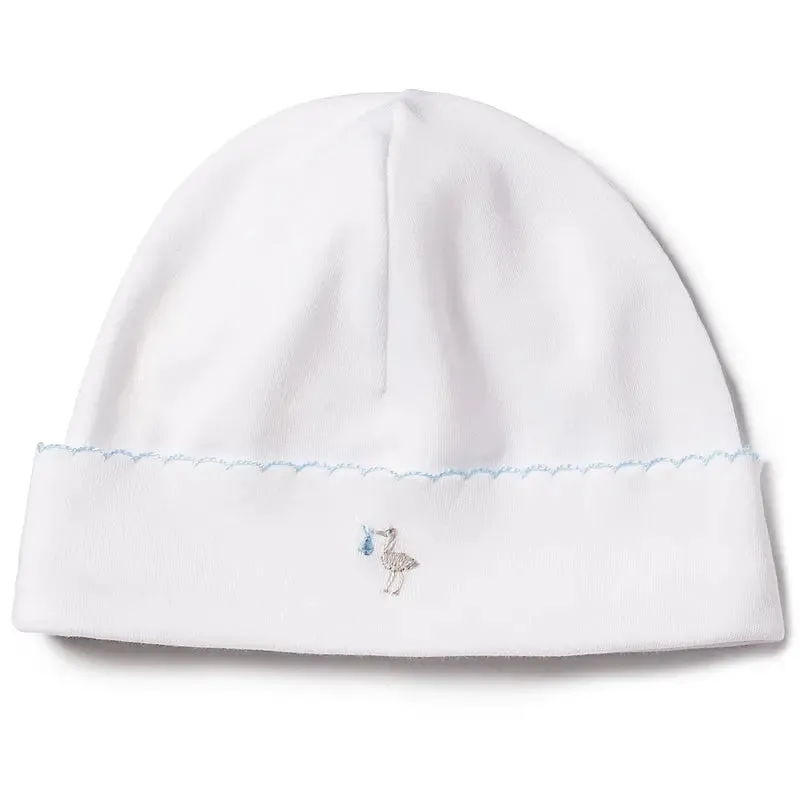 Baby boys embroidered hat - Stork blue