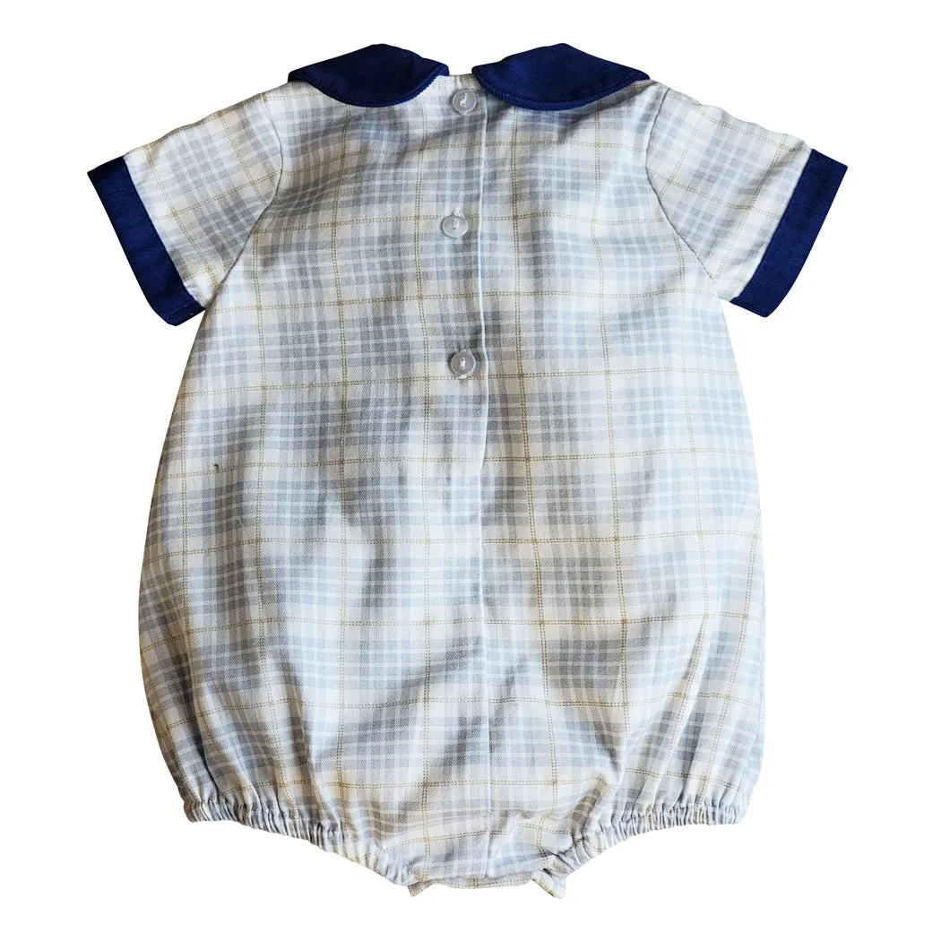 Baby Boy's "Mia & Jules" Fall Blue Plaid with corduroy Romper