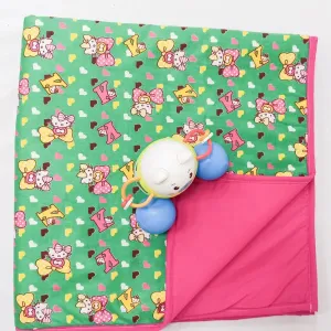 Baby Comforters Green With Pink Cartoon Prints.