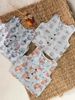 BABY COTTON 3 PACK VEST- FISH, CINEMA & FOX