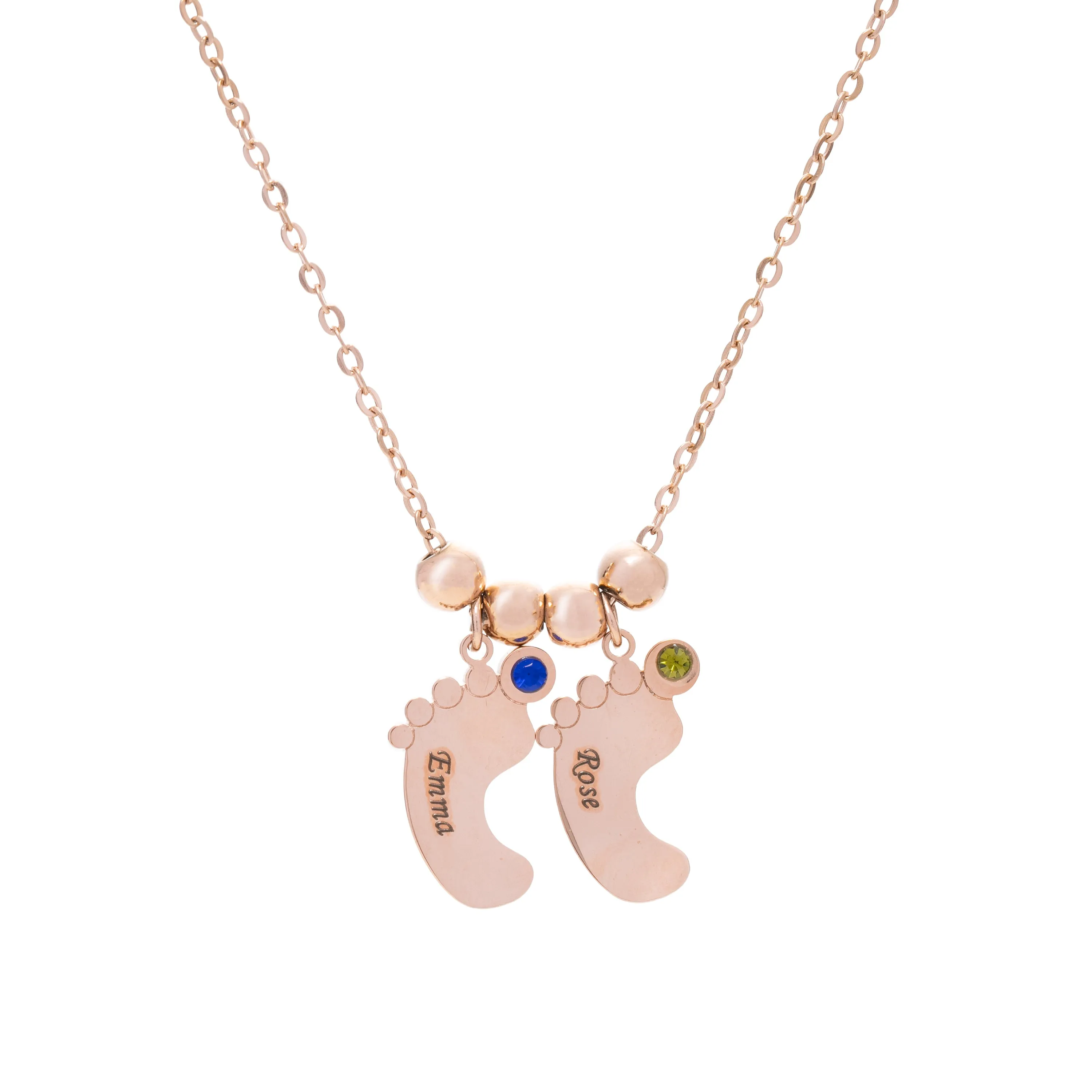 Baby Feet Necklace with Custom Names & Birthstone