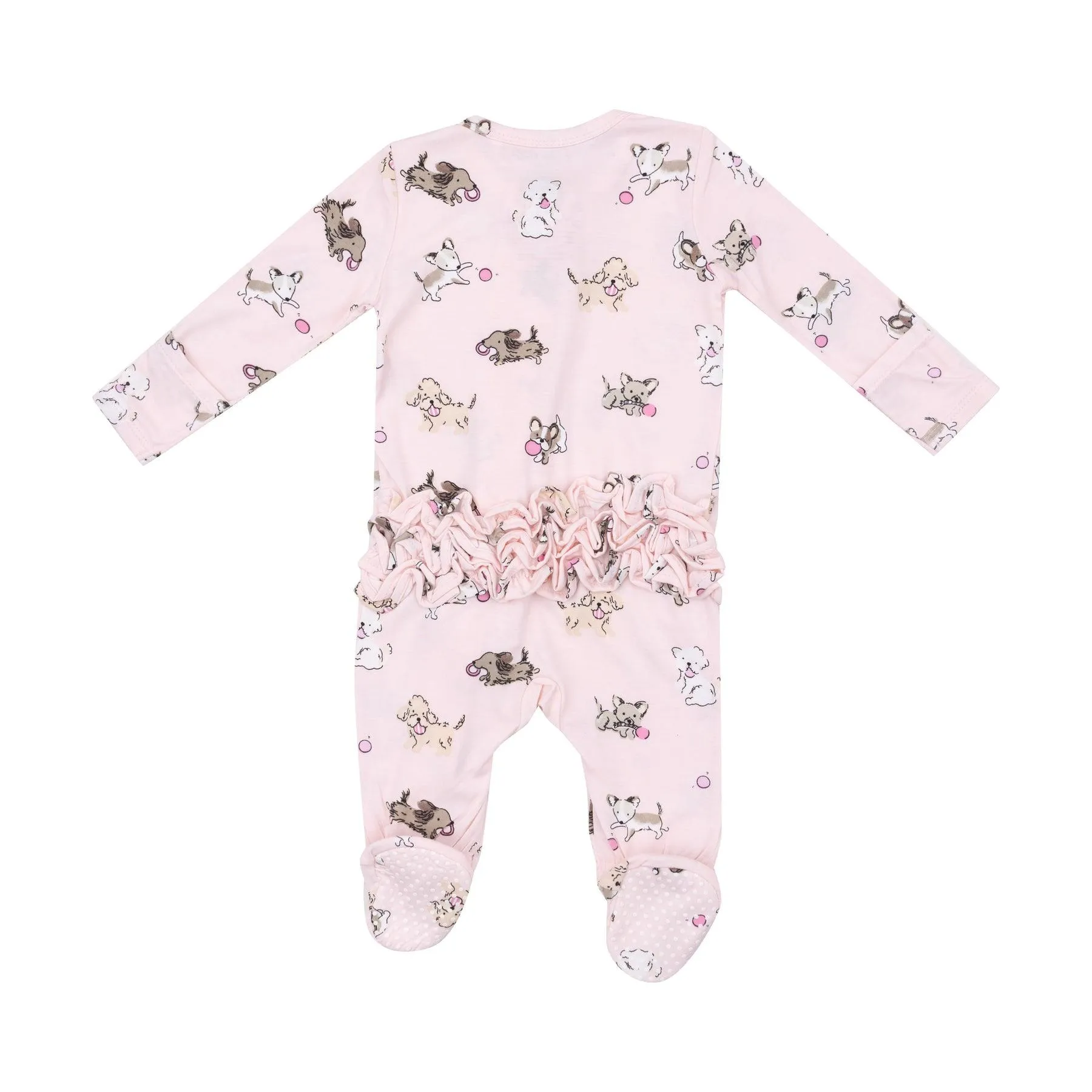 Baby Footie | 2 Way Zipper: Fluffy Puppies - Pink | Angel Dear