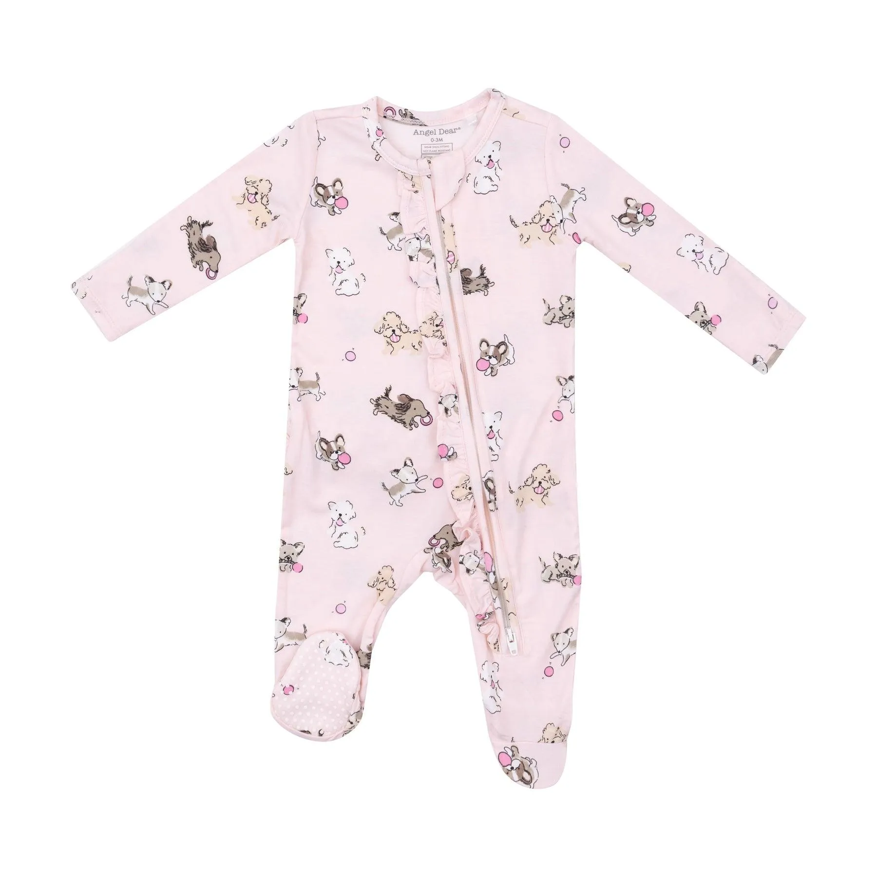 Baby Footie | 2 Way Zipper: Fluffy Puppies - Pink | Angel Dear