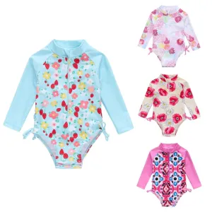 Baby Girl Florals   Patterns Print Long Sleeve One-Piece Swimsuit (5 Designs)