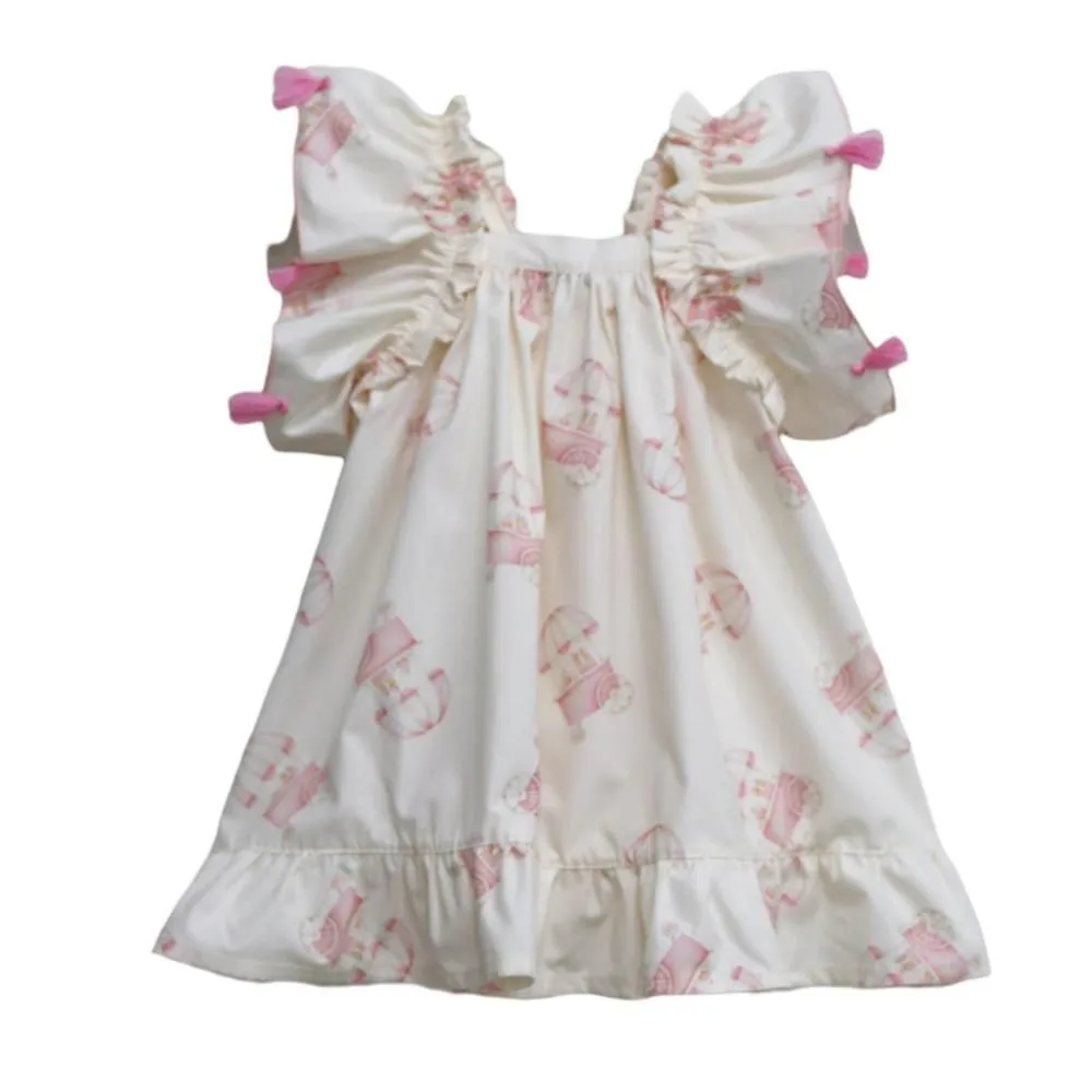 Baby Girl Flutter Sleeve Dress with Pink Print