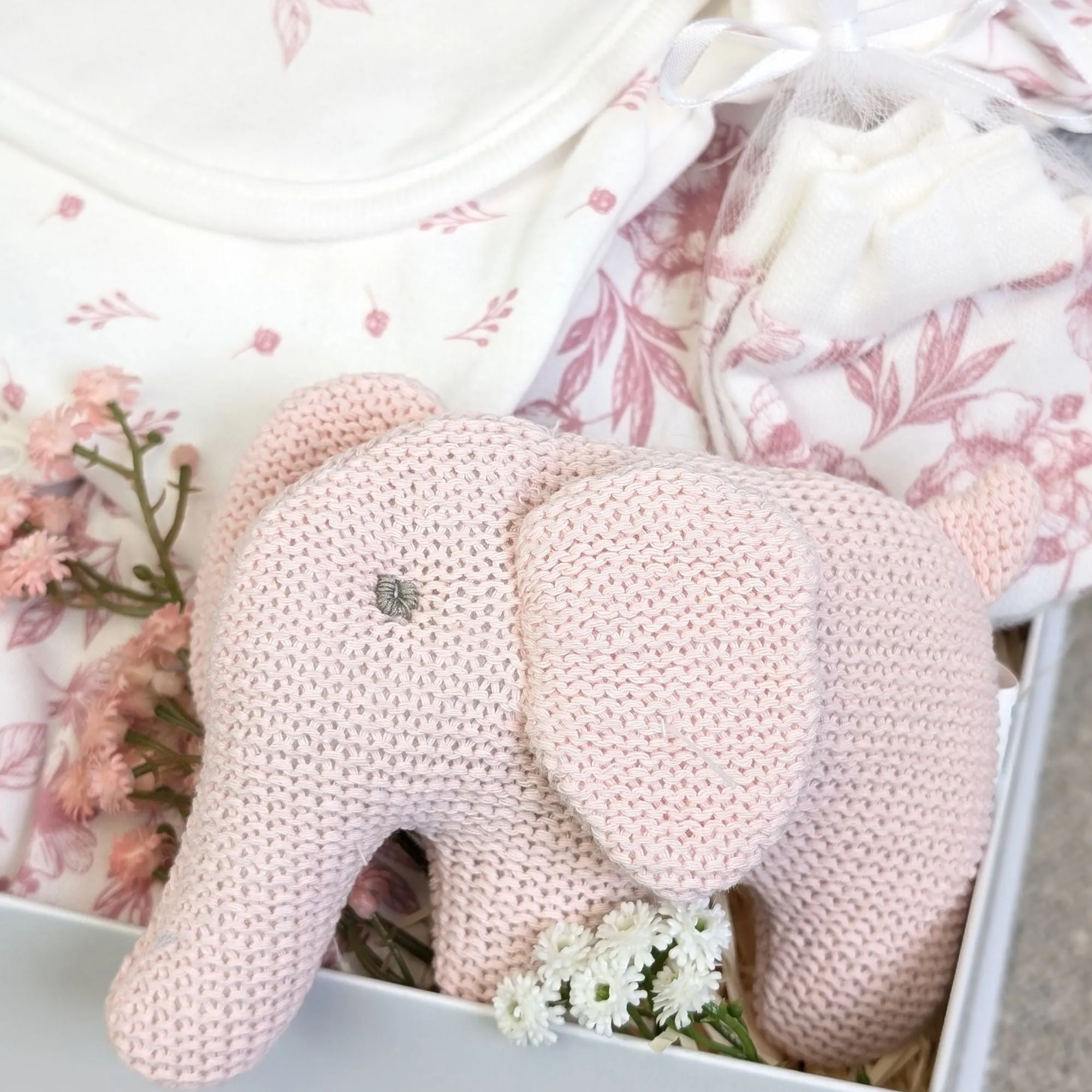 Baby Girl Gifts Box Organic Elephant & Bunny Clothing Set