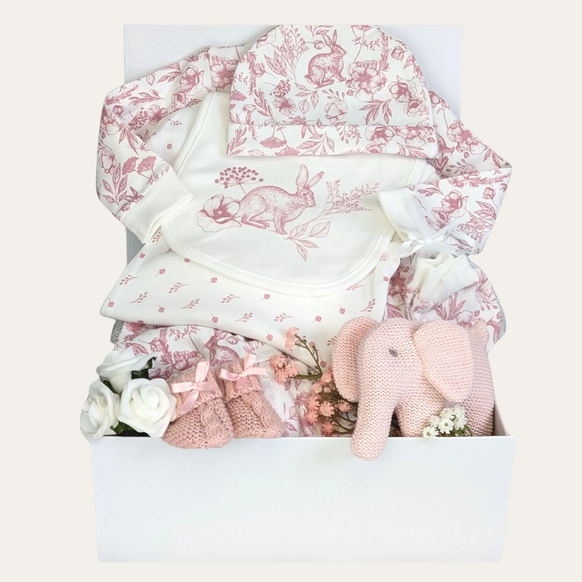 Baby Girl Gifts Box Organic Elephant & Bunny Clothing Set