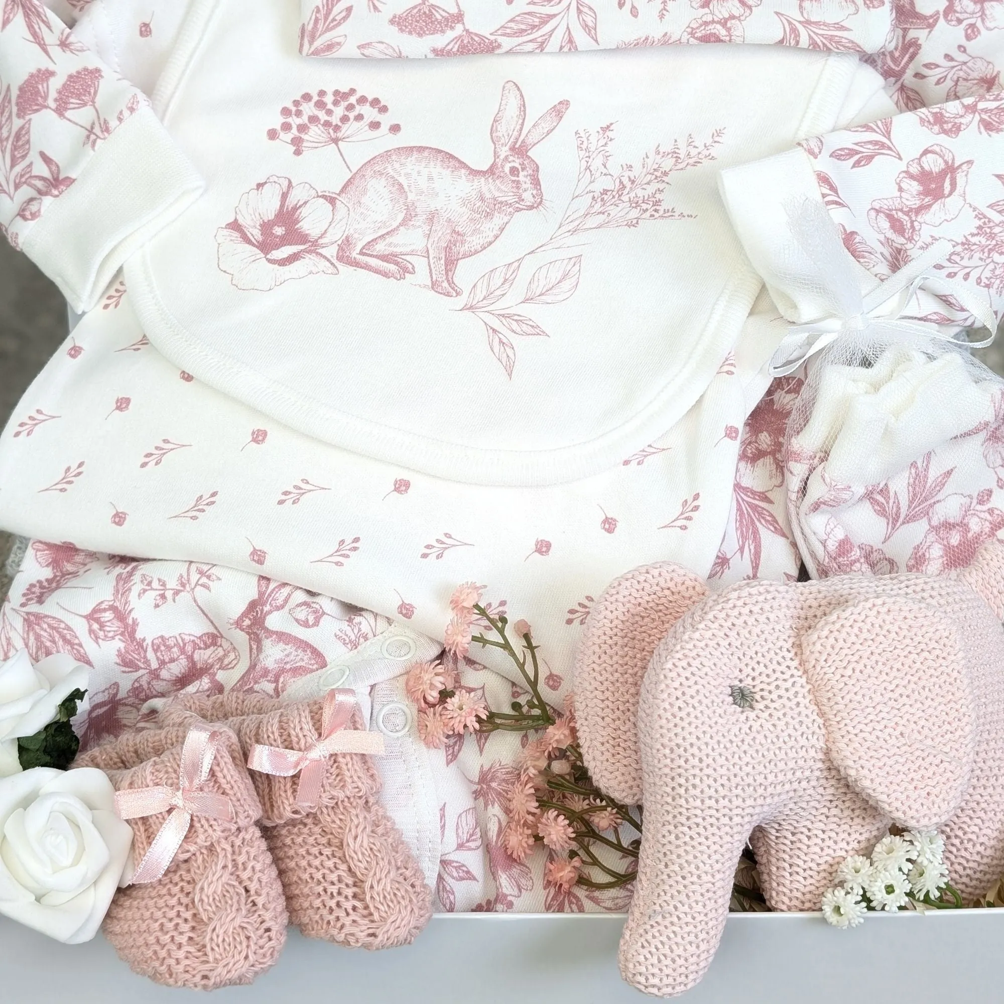 Baby Girl Gifts Box Organic Elephant & Bunny Clothing Set