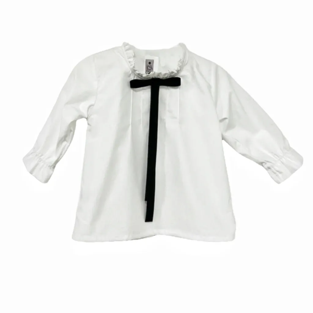 Baby Girl White Blouse with Black Velvet Bow