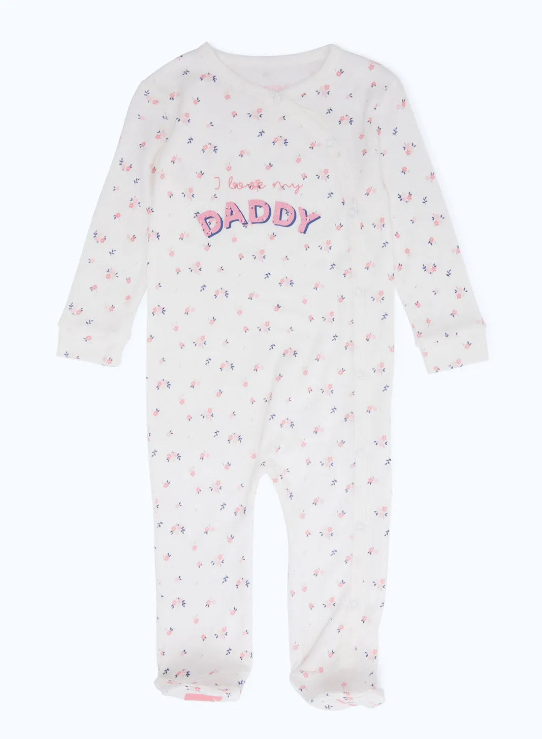 Baby Girl White Printed Floral Sleepsuit