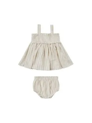 Baby Girls Dress | Mae Smoked Top and Bloomer- Ash Stripe | Quincy Mae