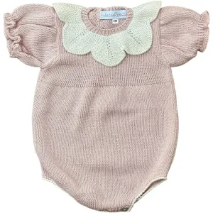 Baby Girls Rose Pink Knitted Romper with Scalloped Collar