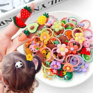 Baby Girls Toddlers With Cartoon Characters,animal,fruit Characters Stickers Fancy Design Elastic Bands Hair Accessories for kids (PACK OF 12 PCS (PACK OF 24 pcs (12 pairs))