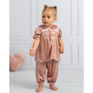 Baby Girls Vintage Pink Velvet Set