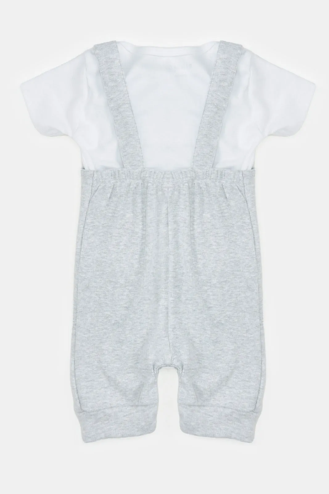 Baby Grey And White Printed T-Shirt And Dungaree Set (2 Piece)