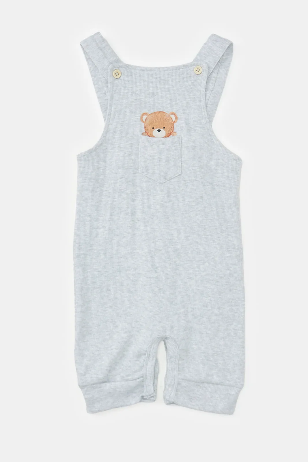 Baby Grey And White Printed T-Shirt And Dungaree Set (2 Piece)