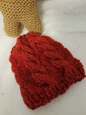 Baby Hat - Cabled - Red Heather