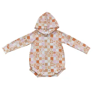 Baby Hooded Romper - Rainbow Happy Checkered Layette Girls