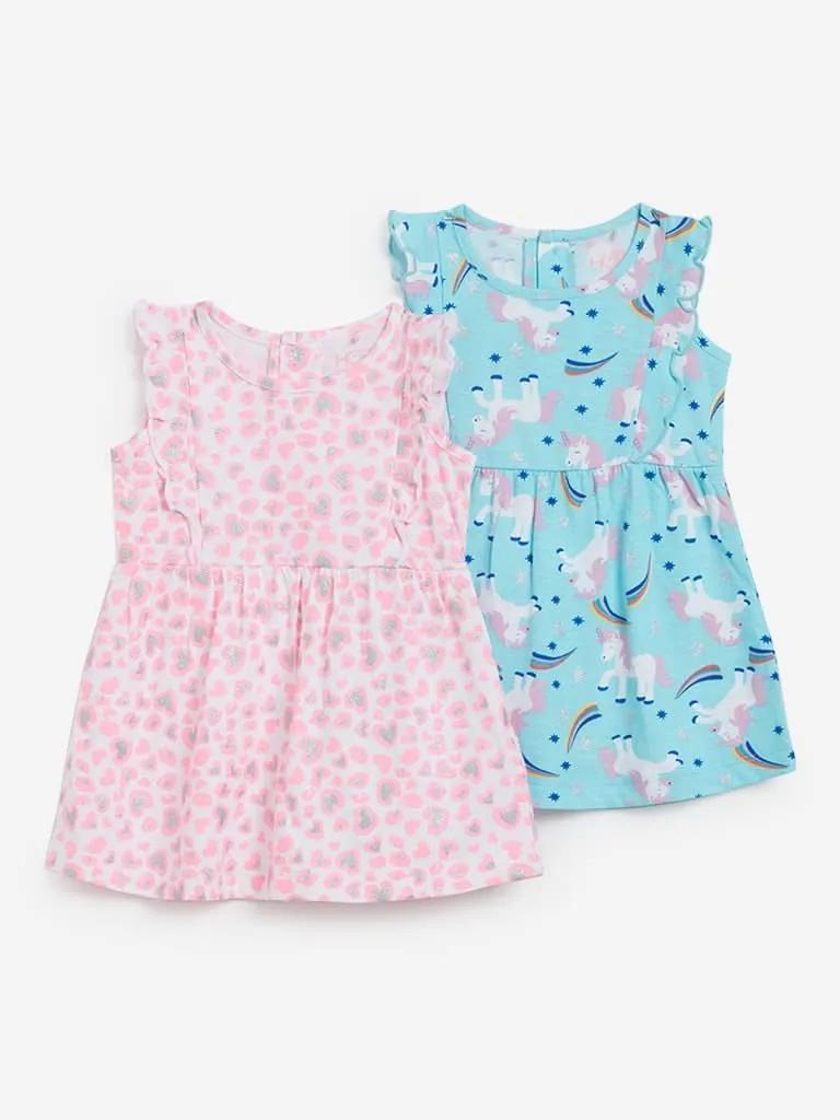 Baby HOP Aqua Printed Dresses Set of Two