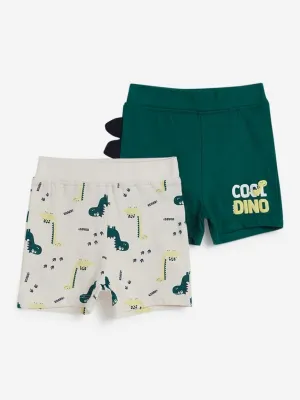 Baby HOP Green Dino Print Shorts Set of Two