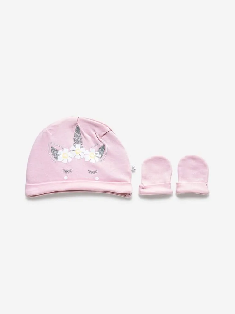 Baby HOP Light Pink Cap And Mittens