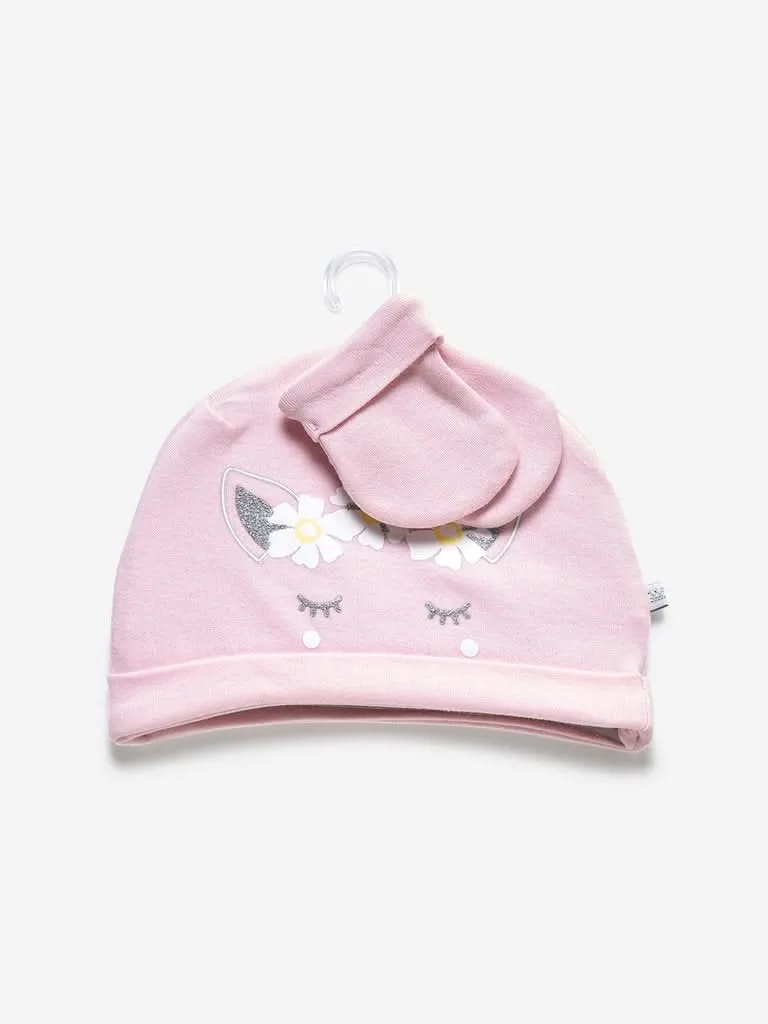 Baby HOP Light Pink Cap And Mittens