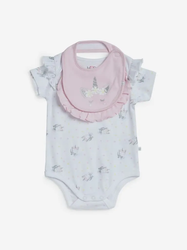 Baby HOP Light Pink Rompers Set of Two And Bib