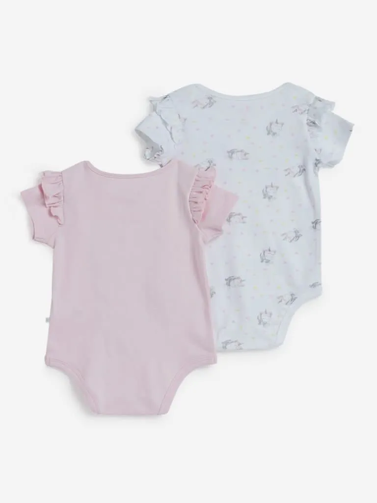 Baby HOP Light Pink Rompers Set of Two And Bib