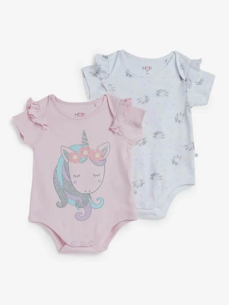 Baby HOP Light Pink Rompers Set of Two And Bib